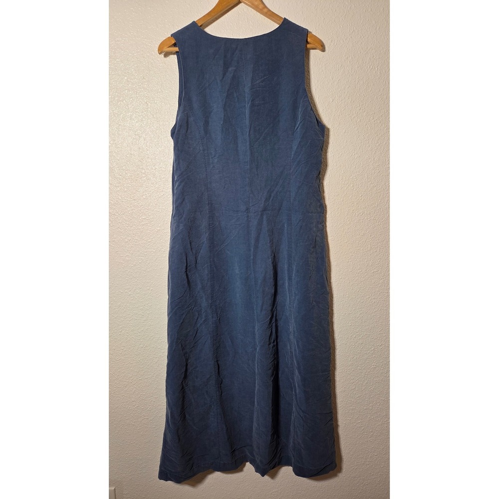 REI Blue Rayon Linen Blend Sleeveless Maxi Dress L Pockets Travel Resort Casual - Picture 3 of 9